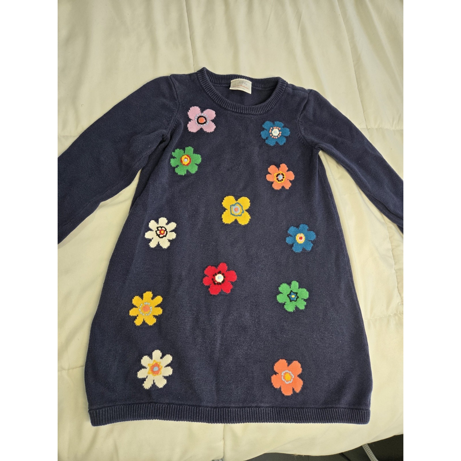 Vtg Y2k Hanna Andersson Girls Sweater Dress Jumper 110 Embroidered Floral Cotton